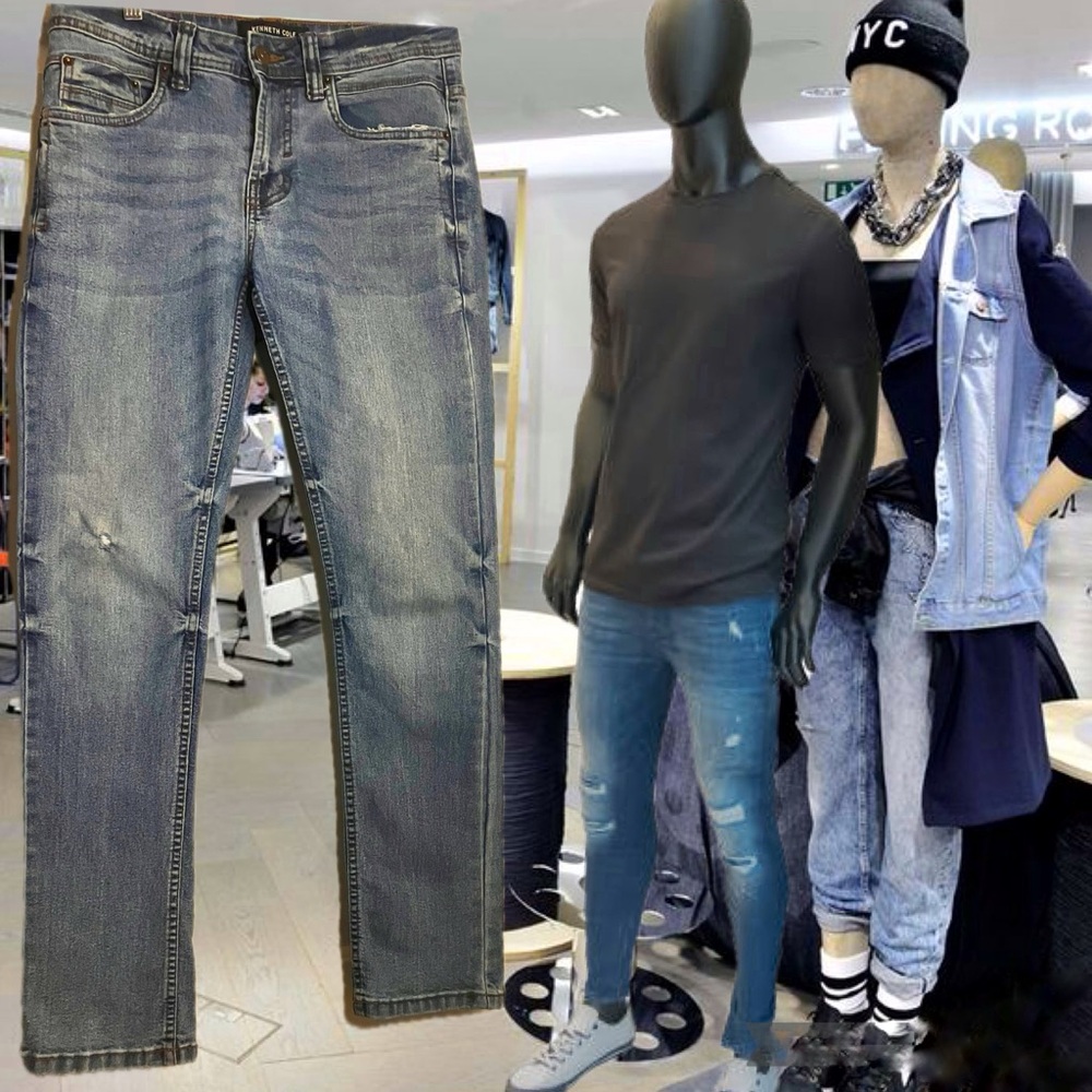 Kenneth Cole Slim Fit Distressed Denim Jeans